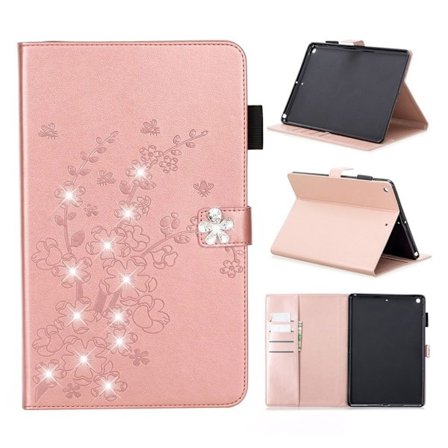 iPad 10.2 (2019) forlaget blomst strålende skinn flip etui - Rose Gold