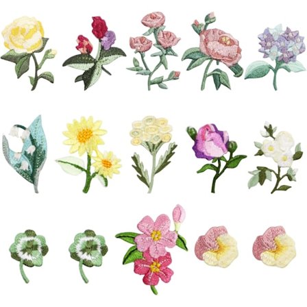 15 stk Mini Blomster Stryke-på-lapper, 13 Mønstre Dekorative Broderte Lapper, Sy-på/Stryke-på Lapp Applikasjon for Jeans,