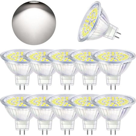 GU5.3 LED-lampa Kallvit 6000K, MR16 LED AC DC12V 3W Motsvarande 30W Halogen, Ej Dimbar LED-spotlightlampa, 10-pack [Energiklass F]