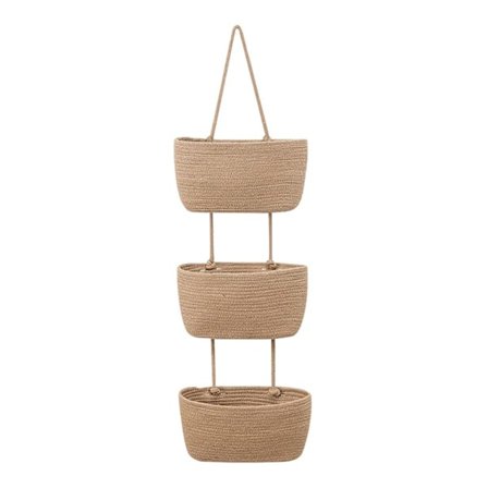 3-kerroksinen kudottu säilytyskori seinälle asennettava kori olohuoneen järjestämiseen Khaki