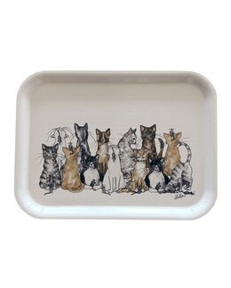 Bricka med handritat motiv Katt Vit - 27x20 cm - Nääsgränsgården