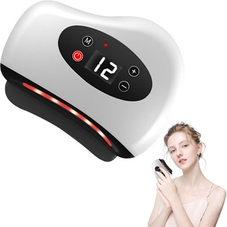 Skrapningsverktyg för ansikte, 12 nivåer av vibrationsvärme, ansiktsmassager (Vit)