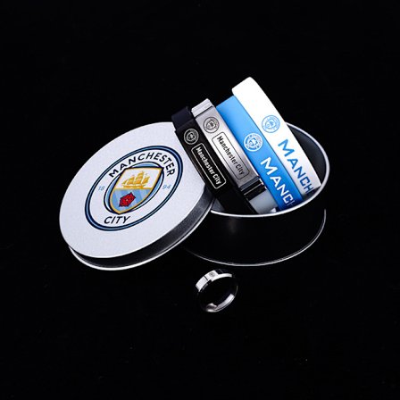 Armband med fotbollsklubbs vapenmärke [rund ask] 4 armband + ring [Manchester City]