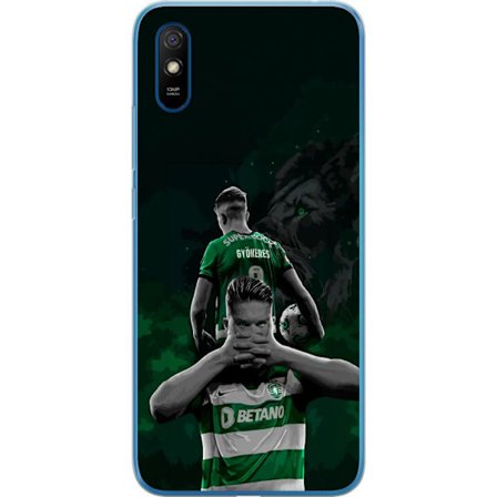 Kompatibel Mobilcover til Xiaomi Redmi 9A Neonmotiv med teksten "Gaming er i mit DNA" på en blå og rød murvæg med en lysende DNA-spiral.