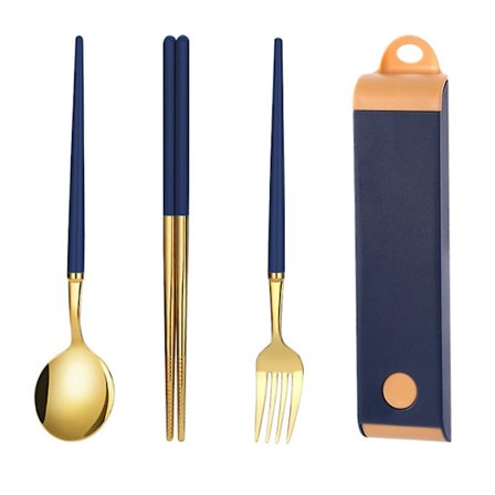 Gjenbrukbart reisesett med bestikk i rustfritt stål med etui, bærbar matboks for camping og kontor