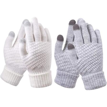 Kosketusnäyttökäsineet Naisten thermal Kosketusnäyttö Unisex Plus Velvet -käsineille, jotka CAN kirjoittaa ja tekstittää (valkoinen+harmaa)