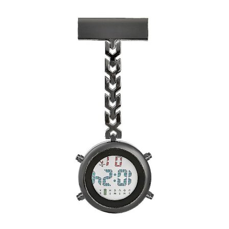 Sygeplejerske reversnål ur hængende læge lommeur lommeur multifunktion metal elektronisk digitalt display(Sort)