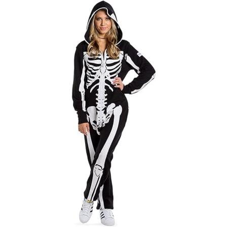 Halloween Skelet Kostume Jumpsuit med Foran og Bagpå Skelet Knogle Print