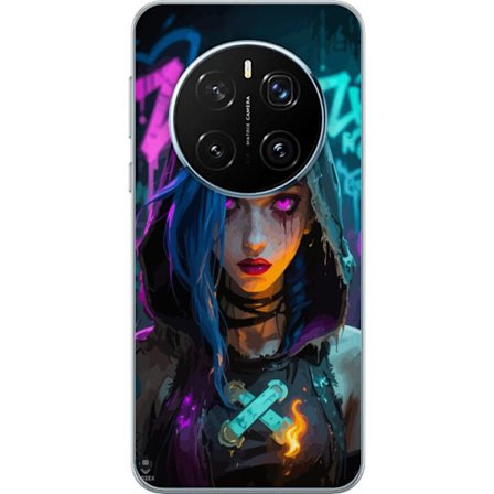 Kompatibelt Mobilskal till Honor Honor Magic7 Pro Neon tjej huva cyberpunk glöd graffiti lila ögon vildsint futuristisk gatukonst stark attityd livl