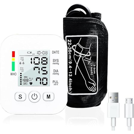 Bærbar blodtrykksmåler, justerbar overarmsmansjett, 2 * 99 minne med stor skjerm egnet for hjemmet og reiser (1 pakke)