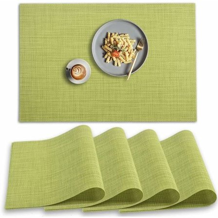 PVC-paikka-alunen, 4 kpl liukumattomat lämmönkestävät paikka-alustat, pestävät vinyylipaikka-alustat, 4 kpl - vihreä