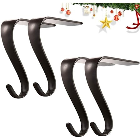 (Svart färg, 4 stycken) Julstrumpehållare i metall för mantel S