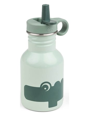 Done by Deer Metal Bottle Croco Green 350 Ml - Green - Ø 7X H 15CM