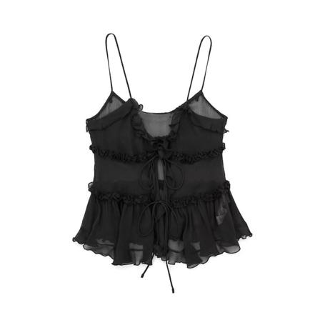 TRAF Kvinner Mote Med Ruffled Front Bundet Semi-sheer Tank Tops Sexy Ryggløs Tynne Stropper Kvinnelige Camis Mujer as picture M