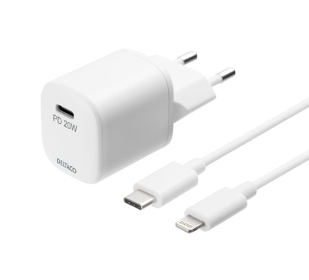 Deltaco strømadapter - 20W USB-C PD med Lightning-kabel
