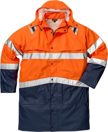 Fristads Unisex Varsel Regnrock 4634 RS, klass 3, Varsel Orange/Marinblå