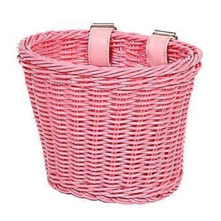 Cykelkurv til Børn med Styr, Imitation af Rattan, Aftagelig Cykelkurv til Børn, Balancecykel, Trehjulet Cykel, Nem Installation, Vævet Tilbehør (Pink)