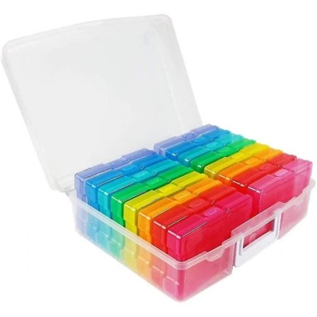 RYI-Fotobox Förvaring Fotobox Fotohållare Fotoarrangör Plastförvaringslåda med 16 fotoboxar