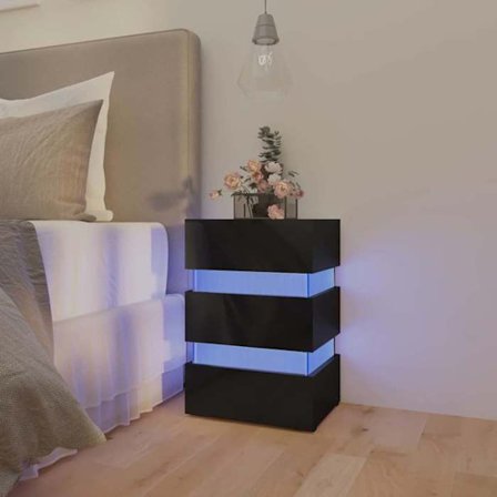 Maison Exclusive - Sängbord med LED-lampa svart blank 45x35x67 cm ingenjörsträ