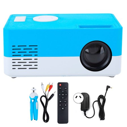 Mini bärbar projektor LED hemmabio videomediaspelare projektor med rack 100‐240V vit blå AU-kontakt