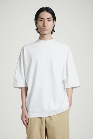 COS Men's Oversized Heavyweight Mock-Neck T-Shirt in White