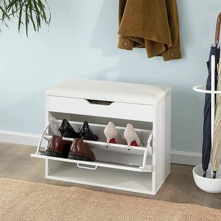 Rootz Skostativ Skobænk Skoskab med foldepolstret sæde & Flip - skuffe