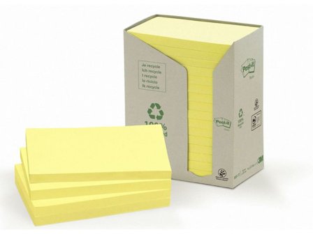 Post-it Notes 100% recy 127x76 gul 16/fp - Lyreco - Kontorsmaterial - Notes och Post-It - Notes - Gula