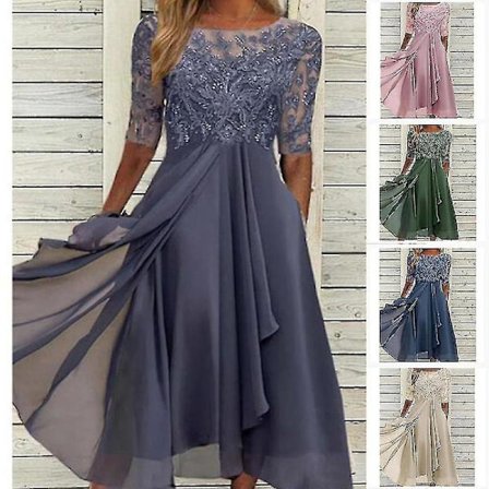 Spetsapplikationer Kläder Midi Kortärmad Aftonklänning Casual All Match Kläder För Bröllop XXL