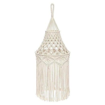Bohemisk Macramé Lampskärm Naturlig Handgjord Bomullsrep Unik Design Modern Heminredning för Vardagsrum, Barnrum, Vit Lampskärm Boho Dekoration