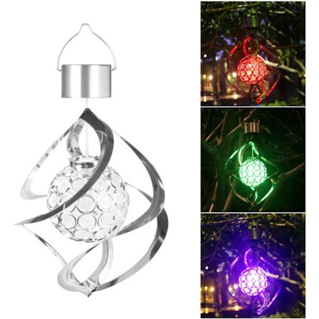 Solcells vindklocka ljus, LED spiral spinner flerfärgad lampa, hängande roterande boll ljus för trädgårdsdekoration, A