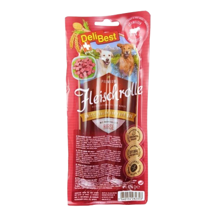 DELIBEST - Pølse Storfe 2x400g - Hund - Hundegodbiter & tyggebein - Belønningsgodbiter for hund - ZOO.no