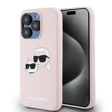 Karl Lagerfeld MagSafe-etui i silikon Karl&Choupette for iPhone 15 Pro - Rosa
