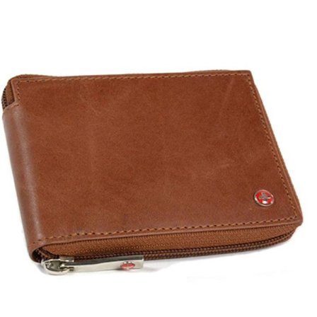 Läderplånbok med dragkedja runt om för män