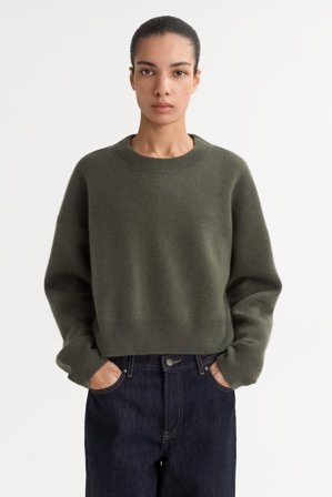 Soft Goat - Double faced crewneck - Women cashmere sweater - L - Olive