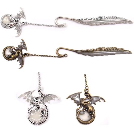 Ljus metall bokmärke, 2 st retro metall fjäder bokmärken Drago