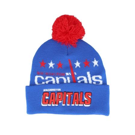 Mitchell & Ness - Washington Capitals Punch Out Knit Blue Pom Pom Blue Beanie - NHL @ Hatstore