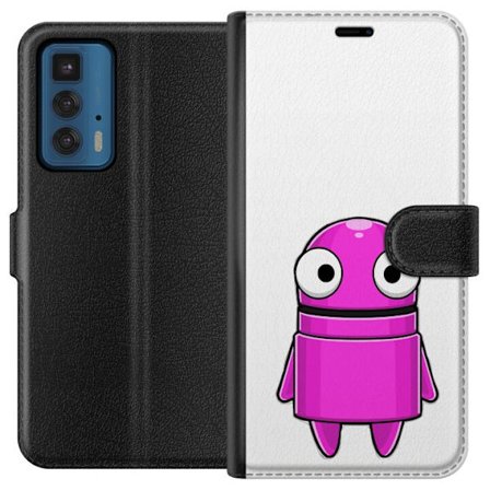 Kompatibelt Lommeboketui til Motorola Motorola Edge 20 Pro Rosa tegneseriefigur med rund form og store øyne på mørk bakgrunn