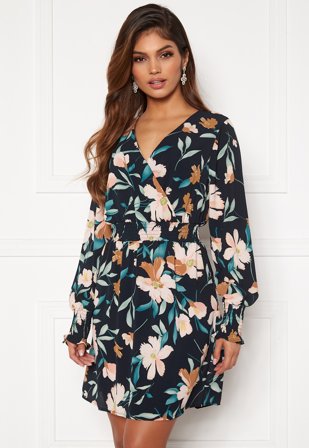 ONLY Nova Lux S/L V-Neck Smock Dress Night Sky AOP Flower Klær