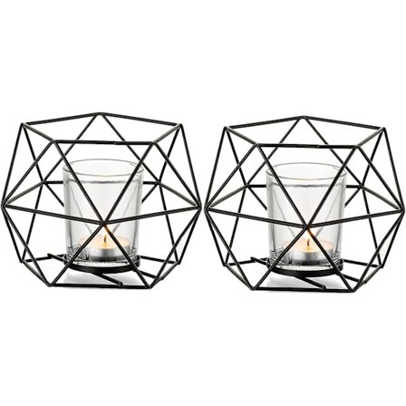 Svart Tealight Ljusstake - Set om 2 Geometriska Ljusstakar Modern Design Mittendel för Tealights Bröllop Vardagsrum Födelsedag Heminredning