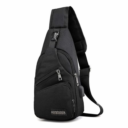 Axelväska Herr Cross Body Väska Powerbank Uttag - Svart