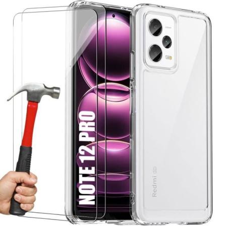 Fodral för Redmi Note 12 Pro 5G med 2 härdade glasögon - Transparent mjukt stötsäkert silikonfodral Transparent