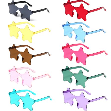 10 par stjerne-solbriller, stjernebriller, 10 farger stjerneformede rammeløse solbriller transparente, pentagrambriller, solbriller hippie festival 