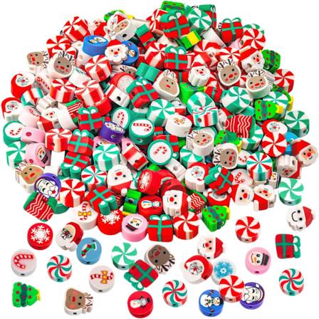 200 stk. Julepolymerlerper Blandede Heishi Spacer Perler Tilbehør til Kvinder Piger DIY Armbånd Øreringe Halskæde Smykkefremstilling