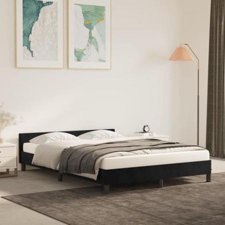 Vidaxl Sängram Med Huvudgavel Svart 140x190 Cm Sammet Svart
