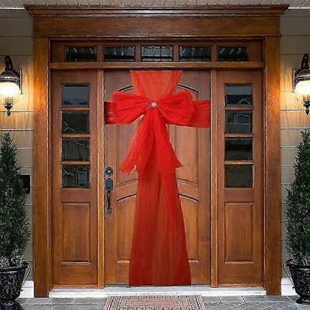 Julebue til Dør 2024 - Julepynt til Fordøren - Dobbelt Bue med Rhinestones - Bryllup, Fest, Julepynt, Babyshower (Rød)