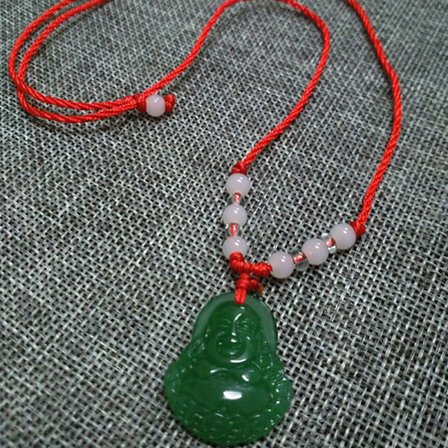 Jade Hängande Halsband Handvävt Lotus Guanyin Buddha Berlock L