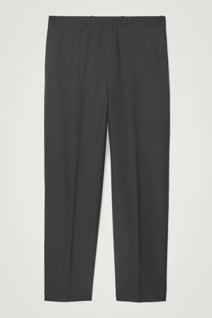 COS Men's Relaxed Wool Hopsack Straight Leg Trousers in Black
