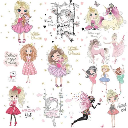 Princess Wall Stickers Cartoon Unicorn Stickers Vinyl Decorative Wall Decor Poster for Kids Girl Rooms Swing Girl Wall Sticker