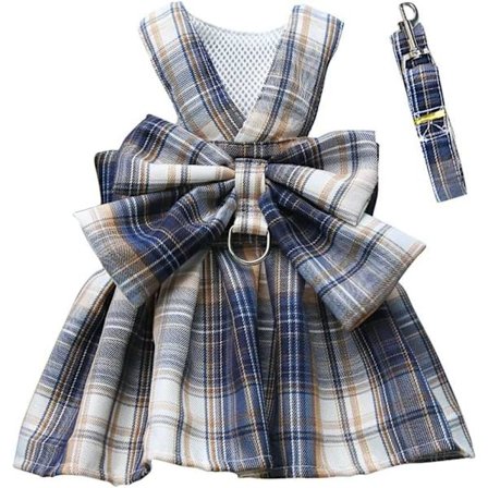 Hundekjole, Hundesele Kjole med Kobbelsett Komfortabel Valpejente Stor Sløyfeskjørt Hund Katt Klær Skjorte med D-ring Kattunge Vest marineblå S