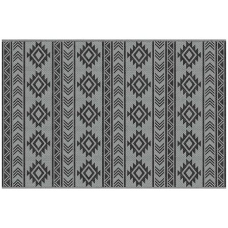 Udendørs Tæppe Vandtæt Plastik Tæppe Balkon Tæppe Med Dobbeltsidet Design Terrasse Sort+Grå 182X274Cm